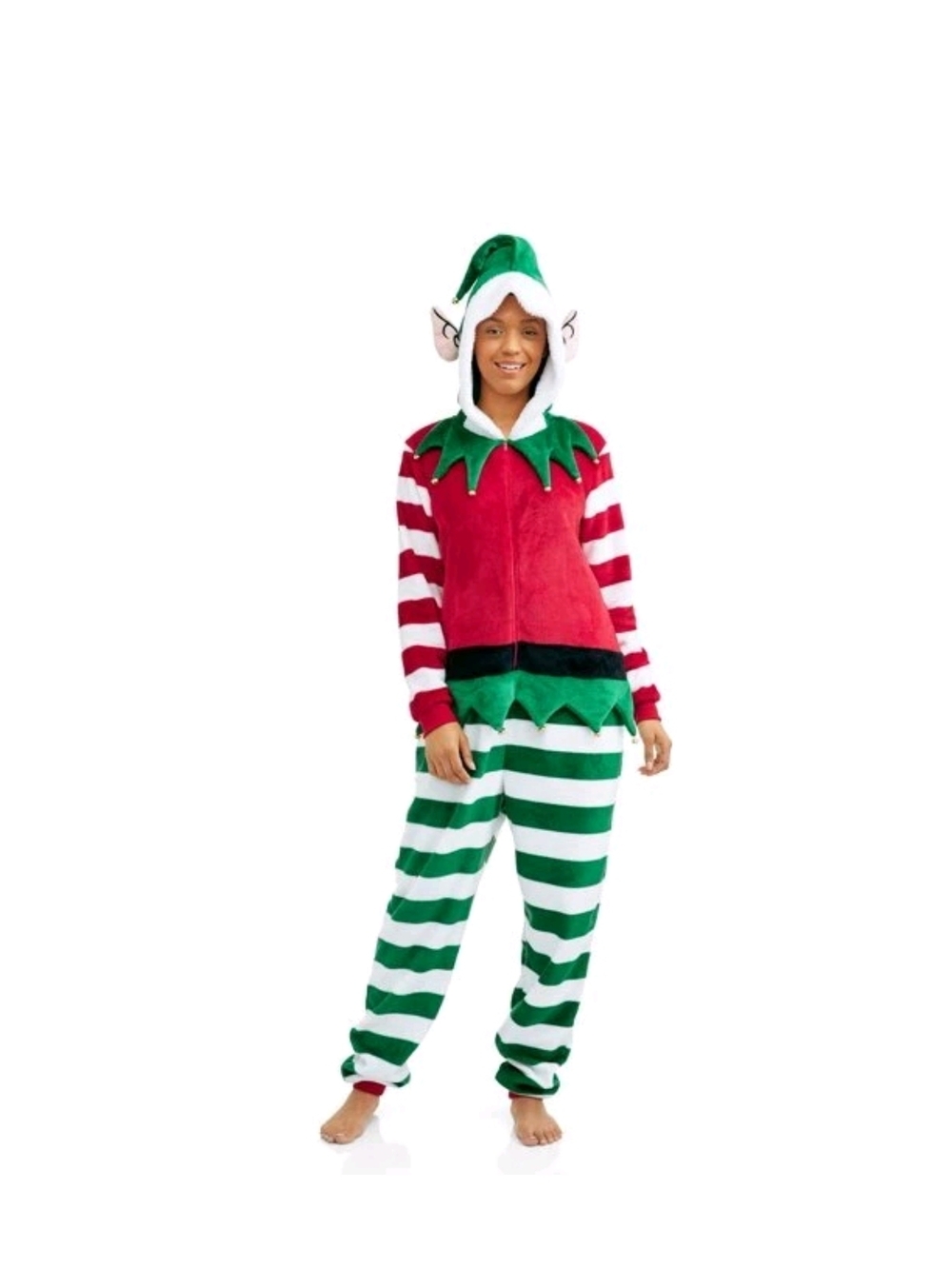 Green & Red Elf Onesie Costume - Holiday Pajama Suit
